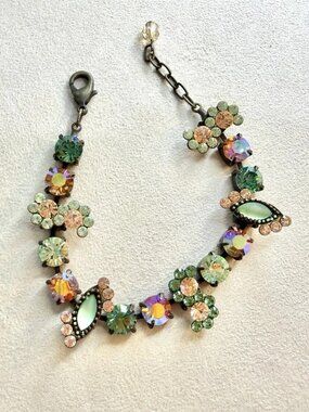 Vintage Sorrelli Style Crystal Bracelet AB Rhinestone Floral Link